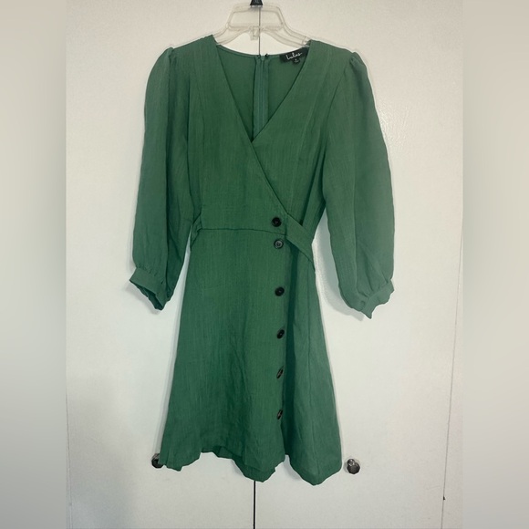 Lulus Draper’s Dream Retro Green Wrap Dress with Buttons NWT - Picture 7 of 16
